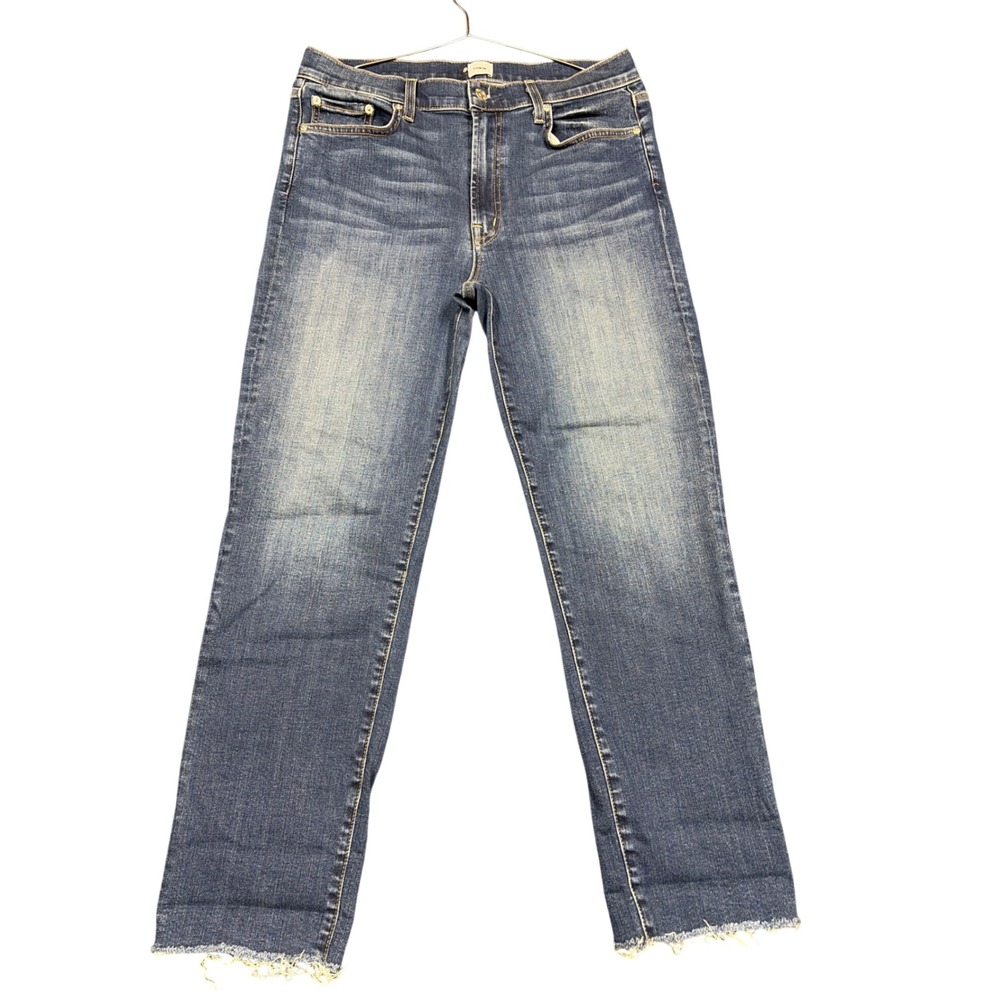 Edwin Jeans Womens 30 Blue Bree Deja Blue Straight Leg Raw Hem Stretch Denim
